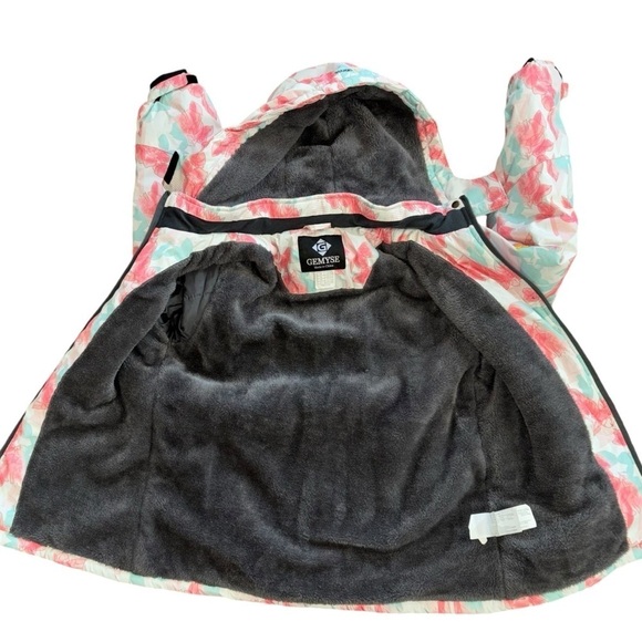 GEMYSE Hooded Snowboarding  Hooded Jacket  Girl’s L Watercolor Flowers Pink Blue - Picture 7 of 14